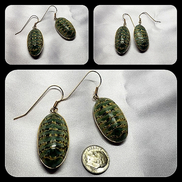 Fossils Rare Insects Vintage Gold Artisan Earrings - Picture 4 of 5